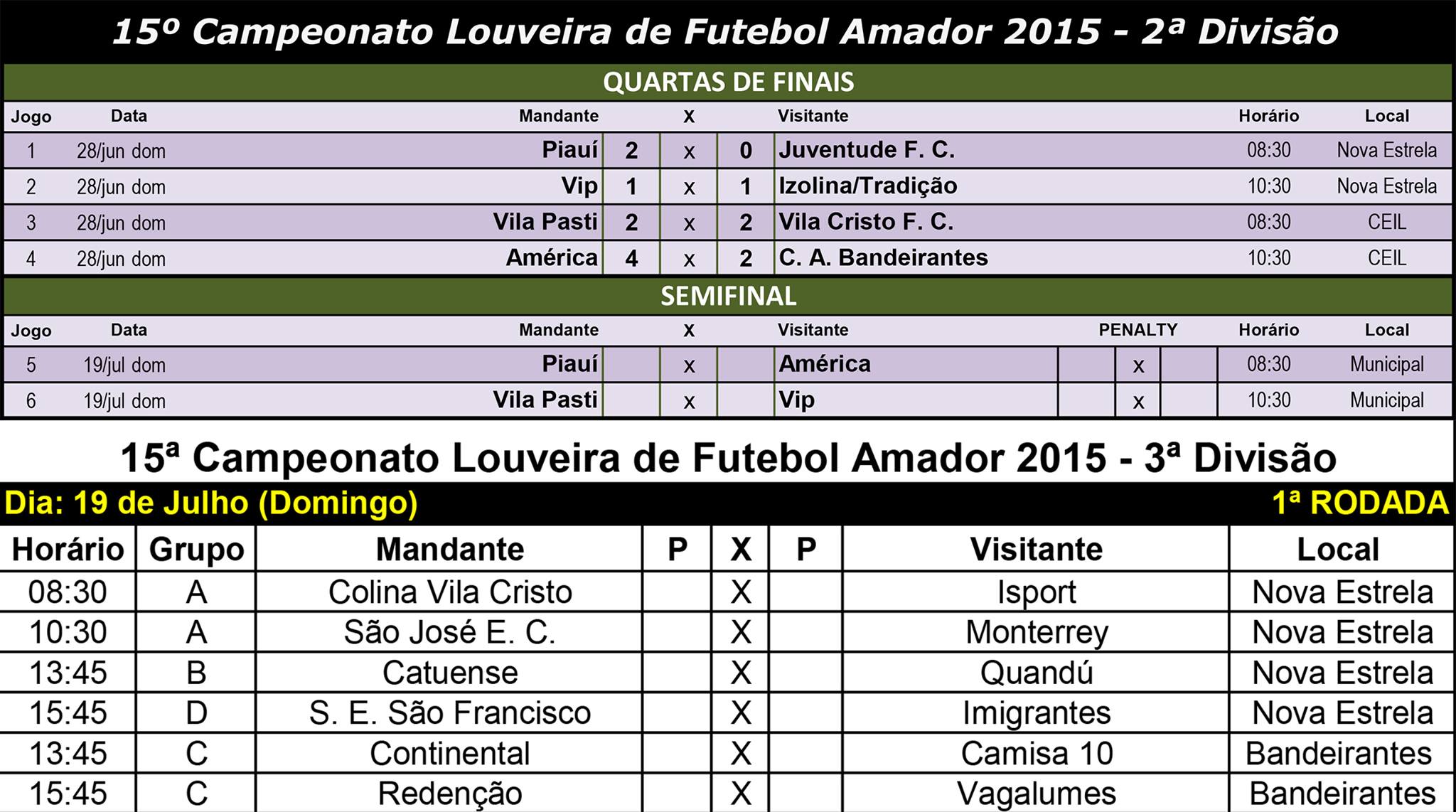 Futebol Amador - 2Âª DivisÃ£o - Tabela de Jogos - Valinhos